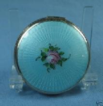 Hand Painted Enamel Guilloche Compact ~ Antique Ladies Accessory