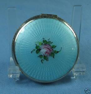 Hand Painted Enamel Guilloche Compact ~ Antique Ladies Accessory