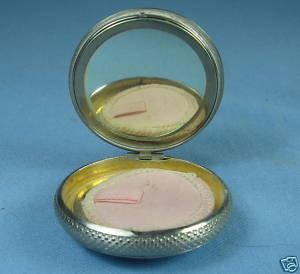 Hand Painted Enamel Guilloche Compact ~ Antique Ladies Accessory