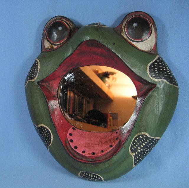 Folk Art Happy FROG Face Hanging MIRROR