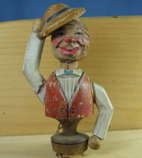 ANRI String-pull Bottle Stopper CORKER - Vintage Carved Wood