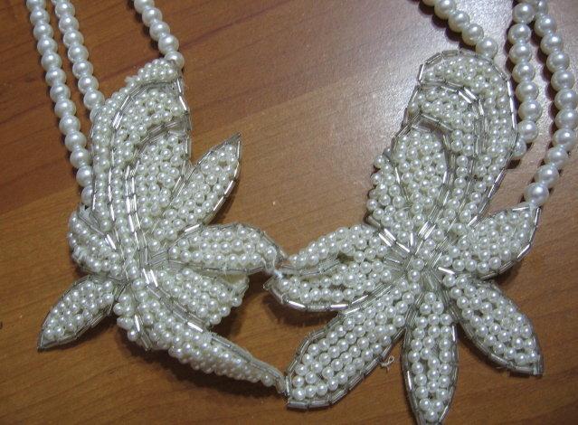 Costume Jewelry Opera Length Faux PEARL Necklace with Beaded FLOWERS - Vintage Costume Jewelry