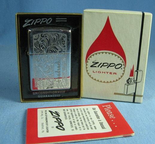 ZIPPO Lighter w/Silvertone Brushed Finish Vintage NIB tobacciana