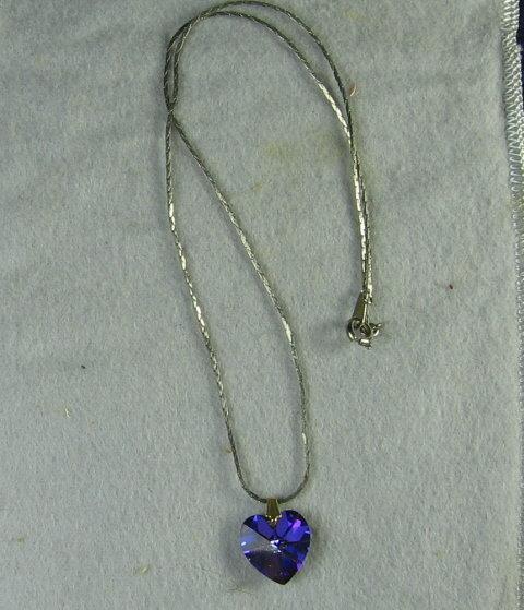 Tanzanite HEART Pendant Necklace - Vintage Estate Costume Jewelry