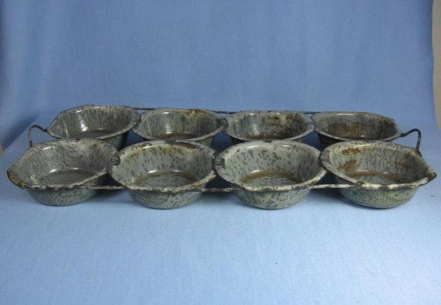 Graniteware MUFFIN TIN - Rare unusual style- antique metalware
