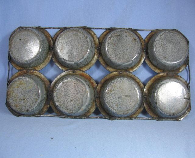 Graniteware MUFFIN TIN - Rare unusual style- antique metalware