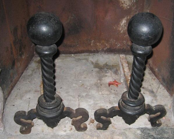 CANNONBALL Andirons - Antique metalware Fireplace Accessory Tool