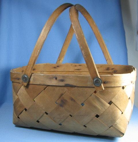 Split Ash Basket Woven - Antique Dbl Bent Oak Handle