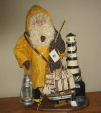 Old FISHERMAN of the North - Decorative Collage of Fishing Pole Creel Lighthouse Loon/Duck Decoy Lantern Model Ship - Misc Collectible