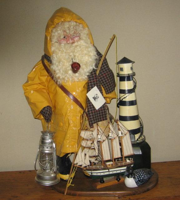 Old FISHERMAN of the North - Decorative Collage of Fishing Pole Creel Lighthouse Loon/Duck Decoy Lantern Model Ship - Misc Collectible