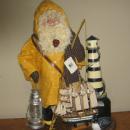 Old FISHERMAN of the North - Decorative Collage of Fishing Pole Creel Lighthouse Loon/Duck Decoy Lantern Model Ship - Misc Collectible