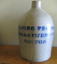 Saltglaze Blue ADVERTISING 3 gallon Jug - THE CUSHING PROCESS CO. BOSTON - Antique stoneware pottery