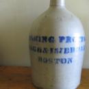 Saltglaze Blue ADVERTISING 3 gallon Jug - THE CUSHING PROCESS CO. BOSTON - Antique stoneware pottery
