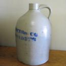 Saltglaze Blue ADVERTISING 3 gallon Jug - THE CUSHING PROCESS CO. BOSTON - Antique stoneware pottery