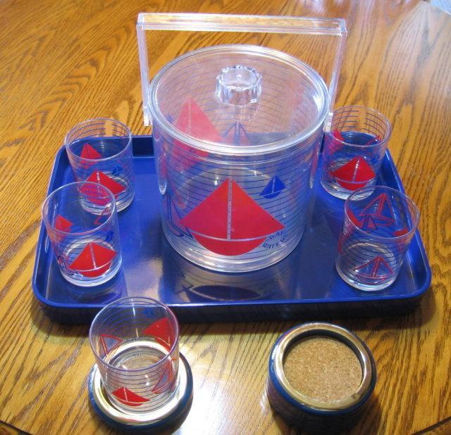 SAIL Boat Nautical Beverage Set - Acrylic Water Glasses Ice Bucket and Serving Tray