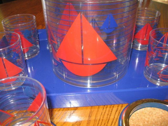 SAIL Boat Nautical Beverage Set - Acrylic Water Glasses Ice Bucket and Serving Tray