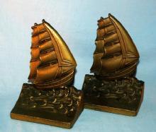 Bradley & Hubbard SAILING SHIP Cast Iron Bookends - Metalware