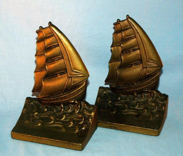 Bradley & Hubbard SAILING SHIP Cast Iron Bookends - Metalware