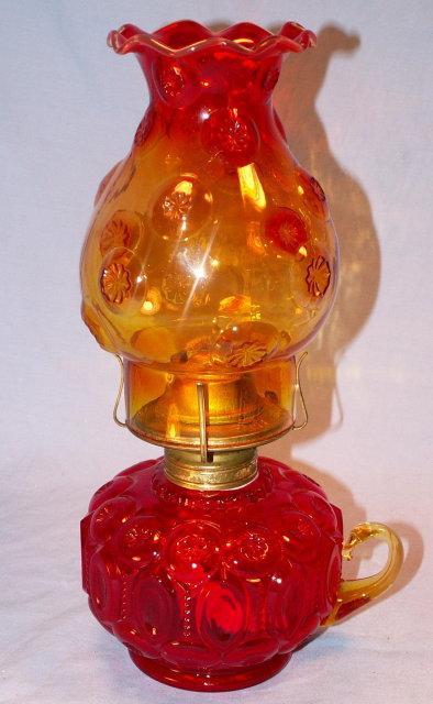 Amberina Moon & Stars Glass Oil Lamp - Fine Art & Lamps
