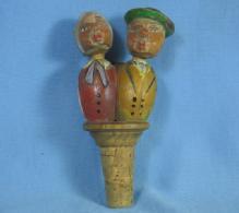 Anri Mechanical MAN & WOMAN KISSERS Corker Bottle Stopper - Antique Carved Wood Folk Art