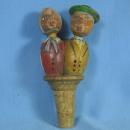 Anri Mechanical MAN & WOMAN KISSERS Corker Bottle Stopper - Antique Carved Wood Folk Art