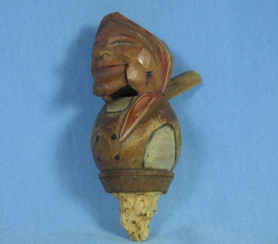 Anri Mechanical MAN & WOMAN KISSERS Corker Bottle Stopper - Antique Carved Wood Folk Art