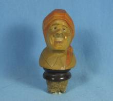 Anri type WOMAN Corker Bottle Stopper - Antique Carved Wood Folk Art