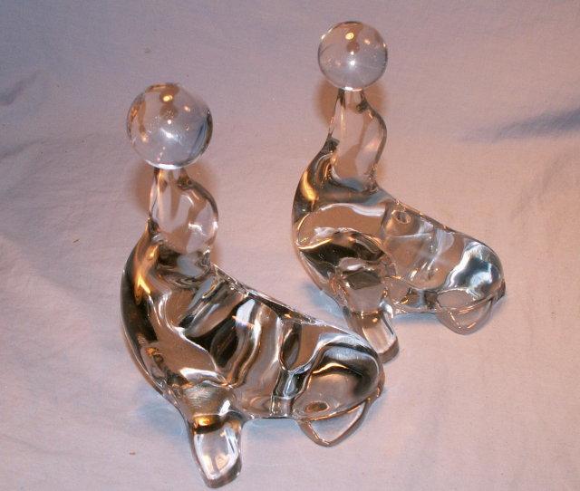 NEW MARTINSVILLE Clear Glass SEAL Bookends