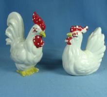 KREISS Chicken ROOSTER & HEN pr - Vintage Pottery Salt & Pepper SHAKERS