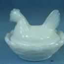 Miniature HEN on NEST - Westmoreland Milk Glass Chicken Covered SALT