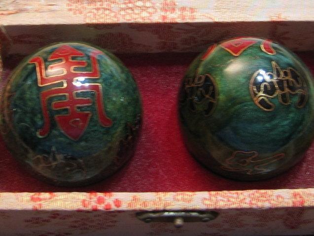 Oriental Cloisonne BAODING IRON BALL - Pair of balls for Health and Healing - metalware
