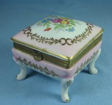 Hand Painted Dresden Porcelain Covered BOX - Jewelry or Trinket Hinged Lid Box