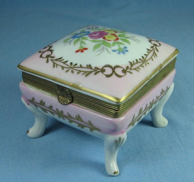 Hand Painted Dresden Porcelain Covered BOX - Jewelry or Trinket Hinged Lid Box