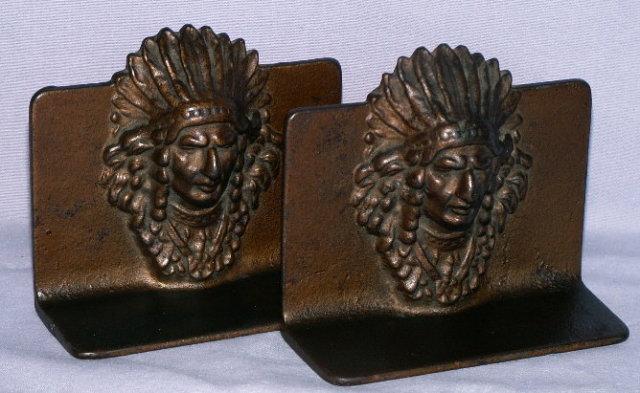 INDIAN CHIEF Cast Iron Bookends - Metalware