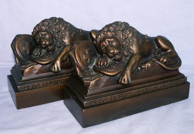 LION OF LUCERNE Cast Iron Bookends - Metalware