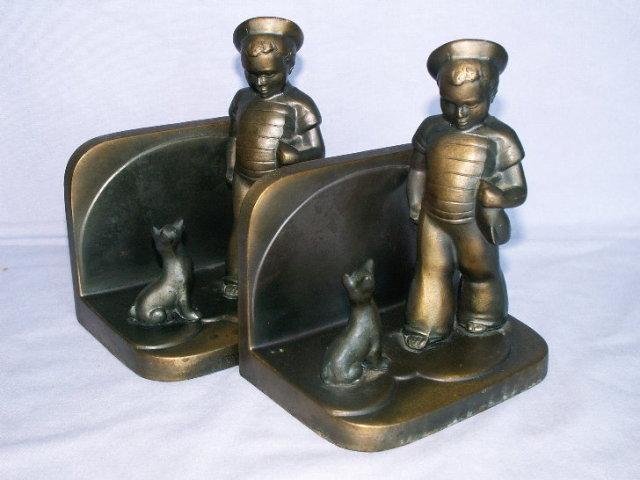 Frankart SAILOR BOY AND DOG Cast Metal Bookends - Metalware