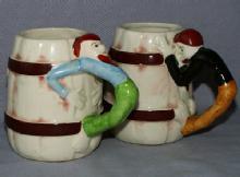 2 Occupied Japan Cowboy Handled Porcelain Mugs