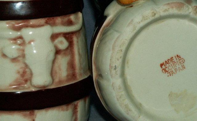2 Occupied Japan Cowboy Handled Porcelain Mugs