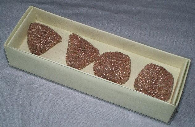 Set of Pink Glass Bead Napkin Holders in Original Box - Misc.
