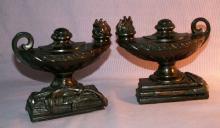 Cast Metal OIL LAMP Bookends - Metalware