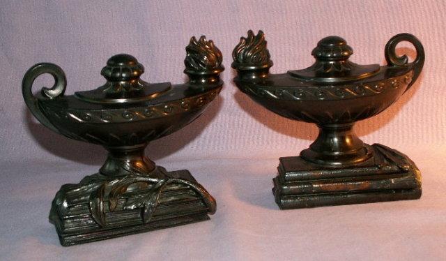 Cast Metal OIL LAMP Bookends - Metalware
