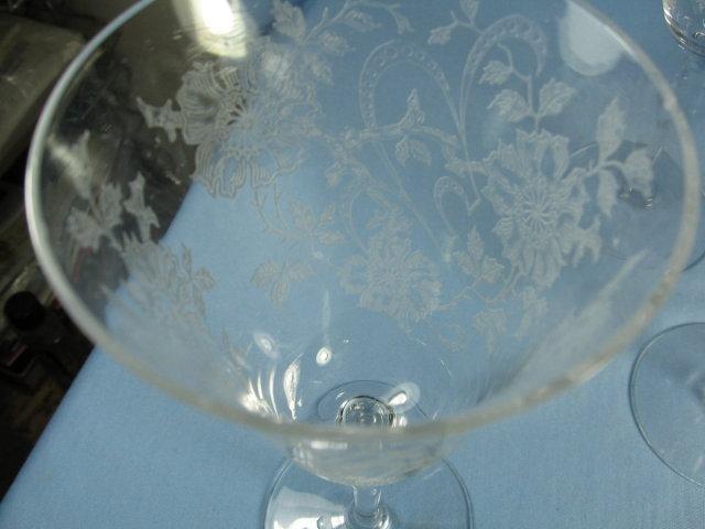 Elegant Etched Glass STEMWARE Group - Four (4) WINE GLASSES