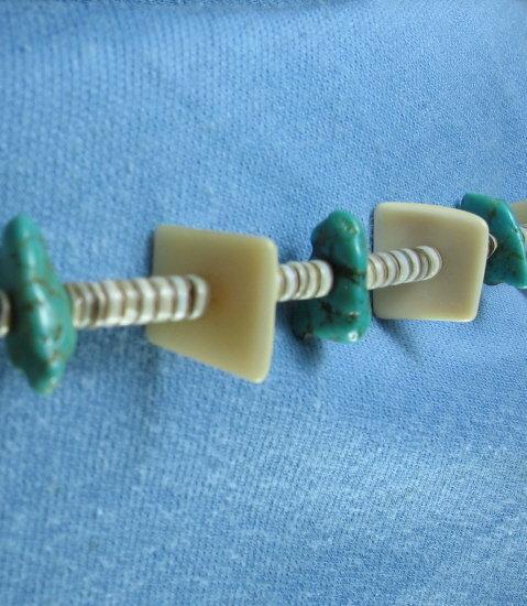 Turquoise & Mother of Pearl & Heishi Bead Necklace - Vintage Ethnographic Jewelry