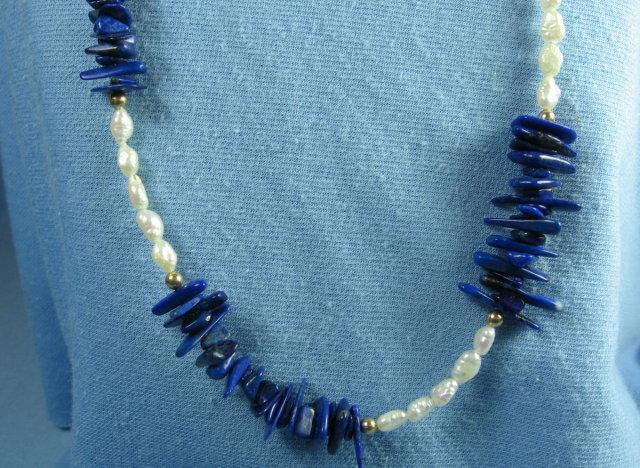 Genuine LAPIS & SEED PEARL Necklace - Vintage Jewelry