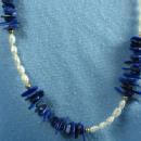 Genuine LAPIS & SEED PEARL Necklace - Vintage Jewelry