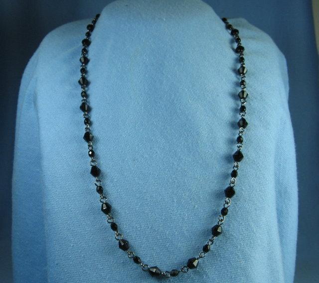 Faceted Jet Black & Chain Necklace - Vintage Jewelry
