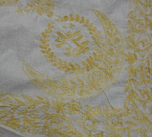 Fancy Gold Embroidered Needlepoint Linen Summer BEDCOVER or TABLECLOTH - Vintage Textile