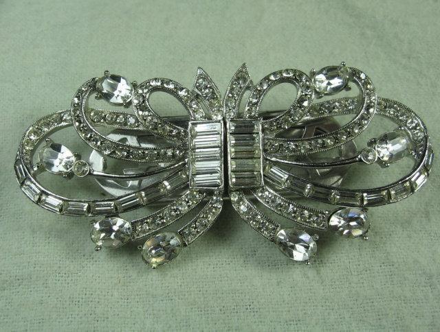 Designer CORO Rhinestone DUETTE Brooch Clip - Antique Estate Designer Costume Jewelry