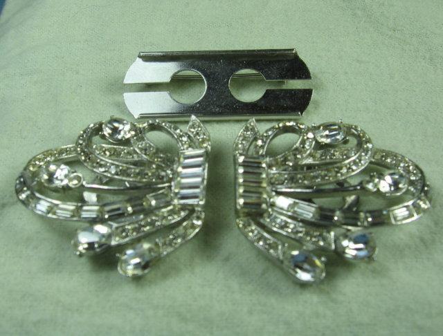 Designer CORO Rhinestone DUETTE Brooch Clip - Antique Estate Designer Costume Jewelry
