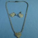 Rhinestone HEART Necklace & Earrings - Antique Estate Costume Jewelry